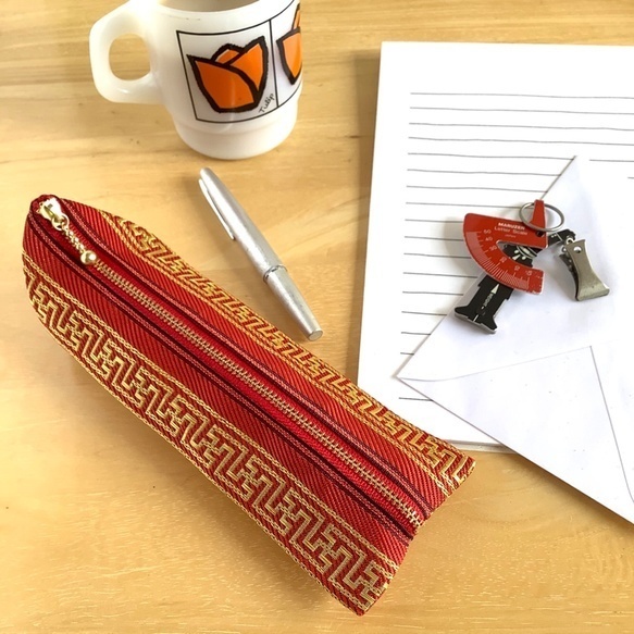 【ラーメン模様(雷文様)】畳縁 ミニポーチ 小銭入れ 赤