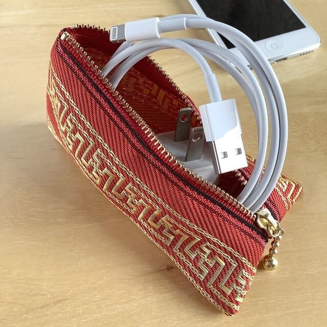 【ラーメン模様(雷文様)】畳縁 ミニポーチ 小銭入れ 赤