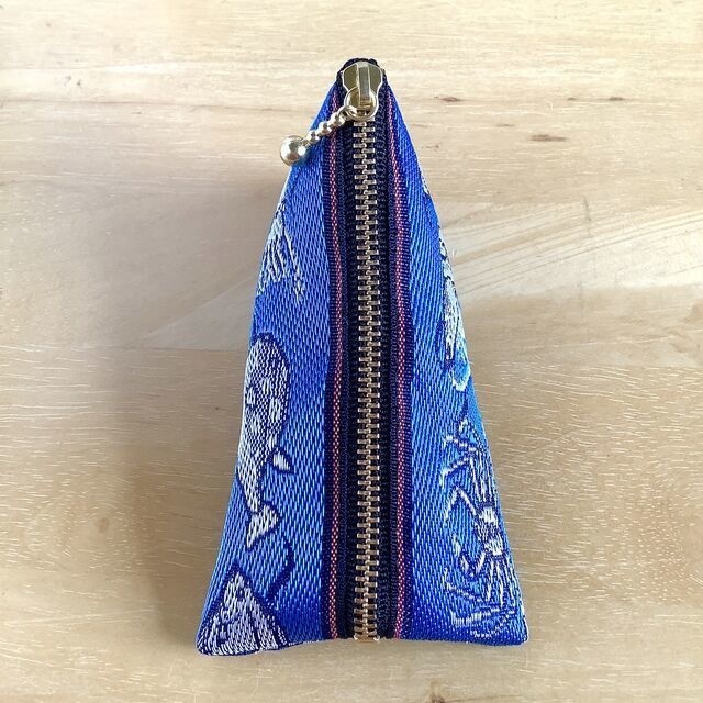 【魚介柄】畳縁 テトラ型 和風 ミニポーチ 小銭入れ 釣り 貝 青