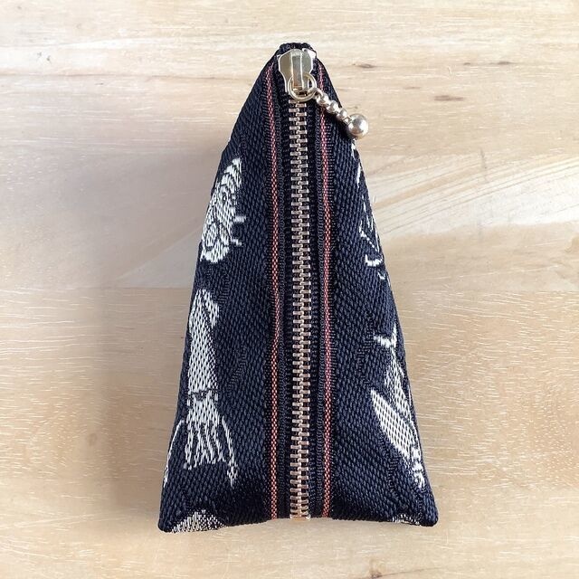 【魚介柄】畳縁 テトラ型 和風 ミニポーチ 小銭入れ 黒 貝 釣り