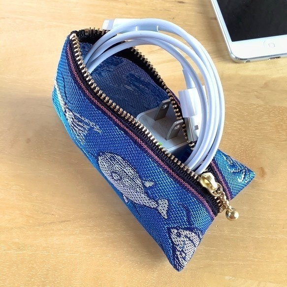 【魚介柄】畳縁 テトラ型 和風 ミニポーチ 小銭入れ 黒 貝 釣り