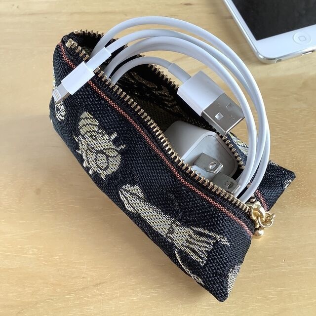 【魚介柄】畳縁 テトラ型 和風 ミニポーチ 小銭入れ 黒 貝 釣り