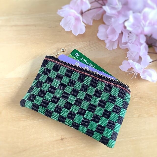 鬼滅の刃 炭治郎イメージカラー 畳縁 小銭入れ ミニポーチ 市松 緑