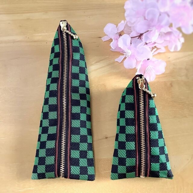 鬼滅の刃 炭治郎イメージカラー 畳縁 小銭入れ ミニポーチ 市松 緑