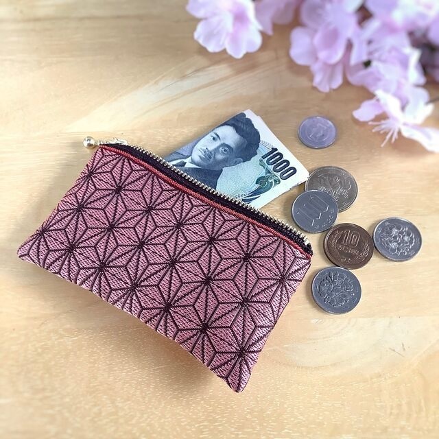 鬼滅の刃 禰󠄀豆子イメージカラー 畳縁 ミニポーチ 麻の葉模様