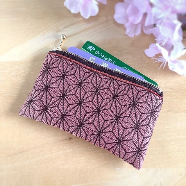 鬼滅の刃 禰󠄀豆子イメージカラー 畳縁 ミニポーチ 麻の葉模様