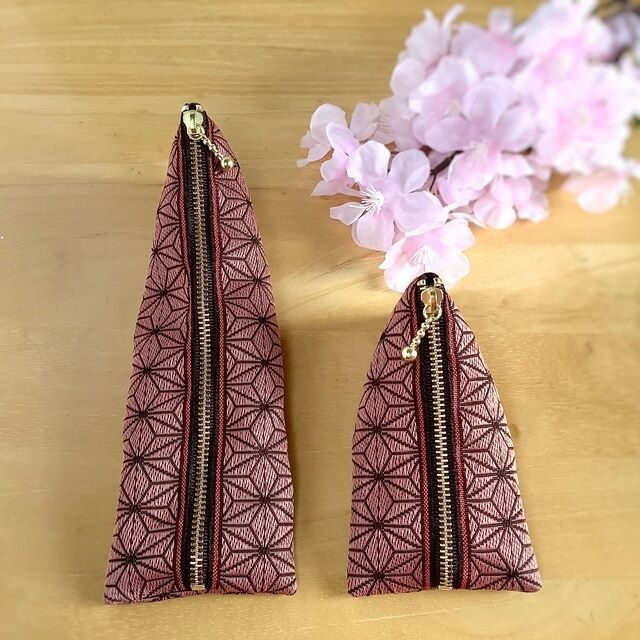 鬼滅の刃 禰󠄀豆子イメージカラー 畳縁 ミニポーチ 麻の葉模様