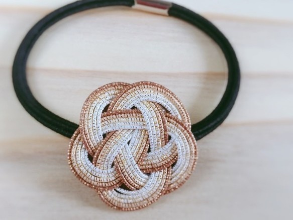 水引製 ホワイト&ゴールド ロマンティックなヘアゴム 浴衣や着物にも