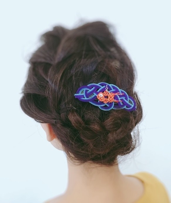 水引製 ゆらゆら金魚バレッタ 夏祭り 浴衣に アクア 水色