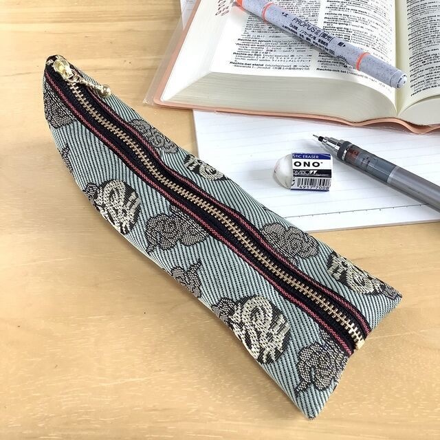 【雲龍】畳縁 テトラ型 ペンケース グレー ドラゴン 和風 雲竜 おうち時間
