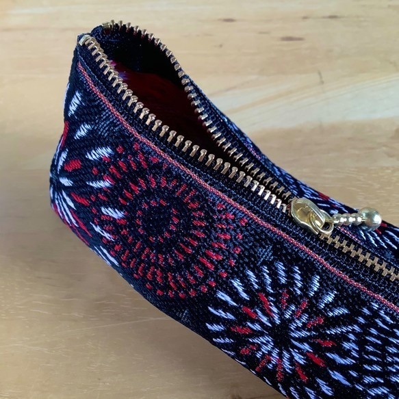 【花火】畳縁 テトラ型 ペンケース 和風 黒 夏