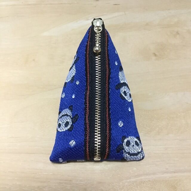 【パンダ柄】畳縁 テトラ型 ミニポーチ 小銭入れ 青