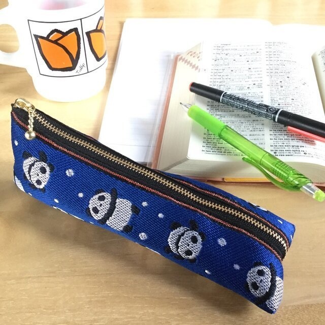 【パンダ柄】畳縁 テトラ型 ミニポーチ 小銭入れ 青