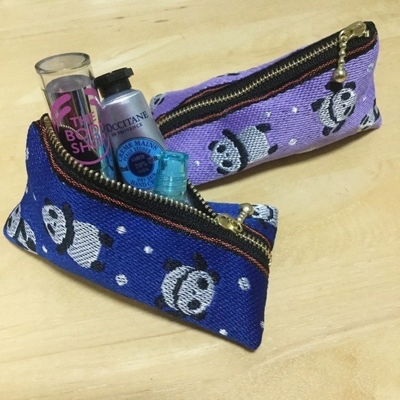 【パンダ】畳縁 テトラ型 ペンケース 熊猫 熊貓 青 紺 チャイナ