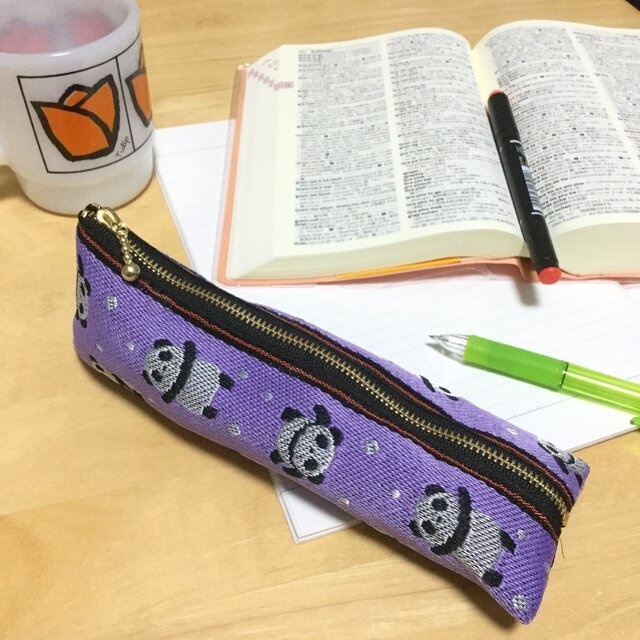 【パンダ】畳縁 テトラ型 ペンケース 熊猫 熊貓 青 紺 チャイナ