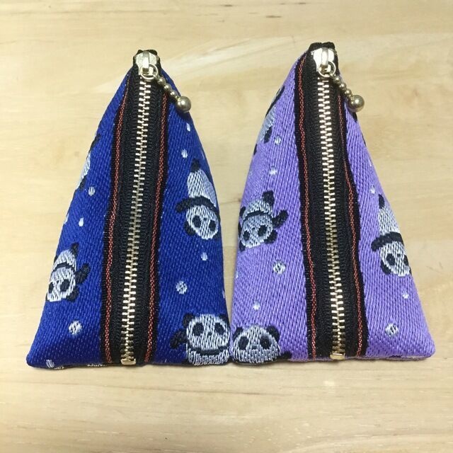 【パンダ柄】畳縁 テトラ型 ミニポーチ 小銭入れ 紫