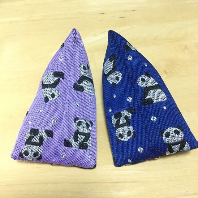 【パンダ柄】畳縁 テトラ型 ミニポーチ 小銭入れ 紫