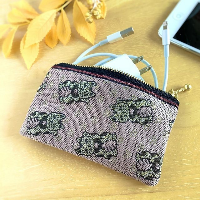 【招き猫】畳縁 テトラ型 ペンケース 縁起物 和風 ピンク