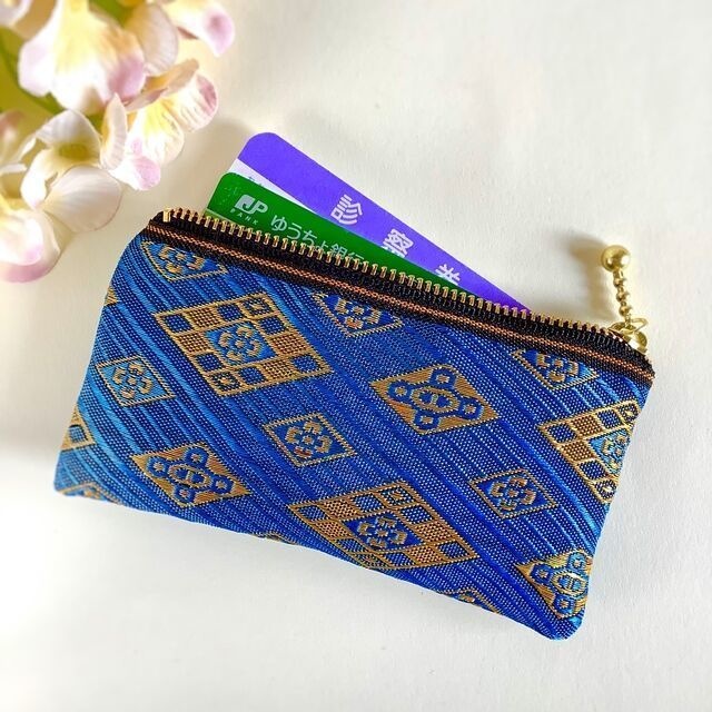 【瑠璃花菱】畳縁 ぺたんこ ミニポーチ 小銭入れ カードケース ゴールド
