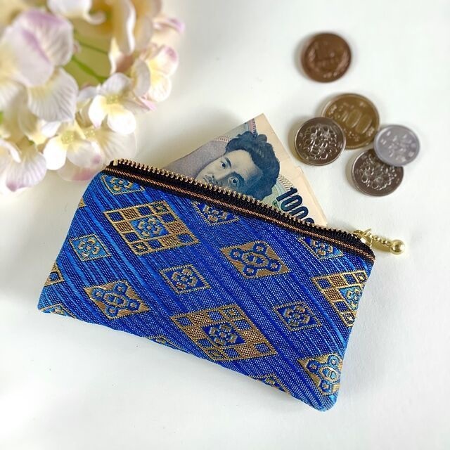 【瑠璃花菱】畳縁 ぺたんこ ミニポーチ 小銭入れ カードケース ゴールド