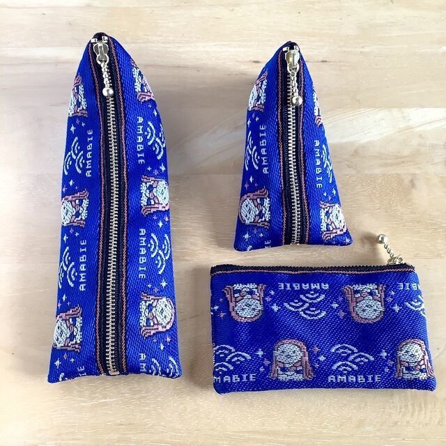 【アマビエ】畳縁 ぺたんこ カードケース 小銭入れ ミニポーチ 紺 疫病退散