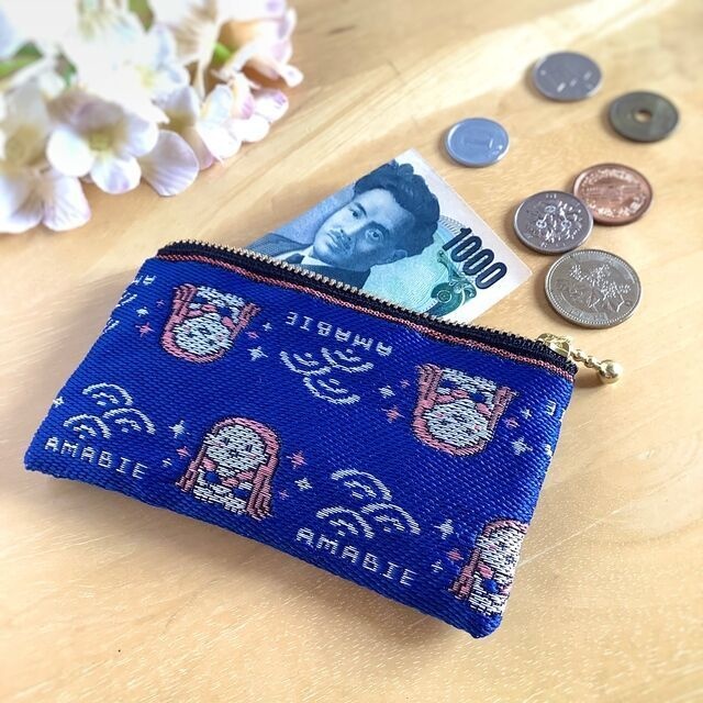 【アマビエ】畳縁 ぺたんこ カードケース 小銭入れ ミニポーチ 紺 疫病退散
