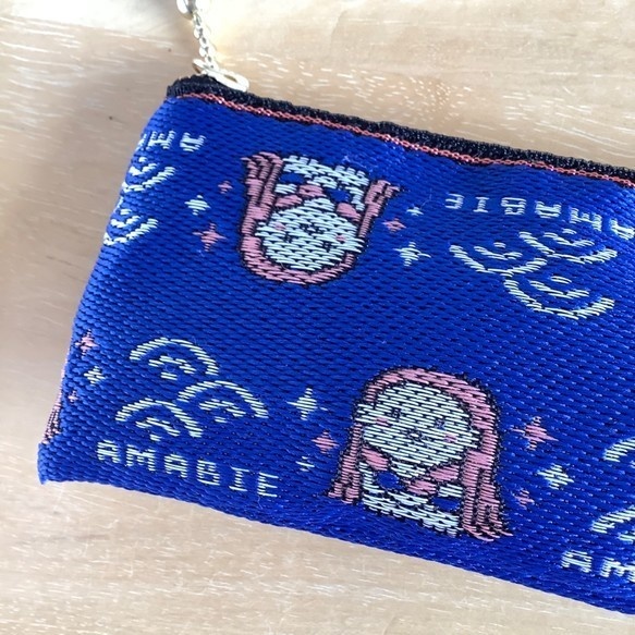 【アマビエ】畳縁 ぺたんこ カードケース 小銭入れ ミニポーチ 紺 疫病退散