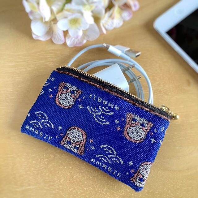 【アマビエ】畳縁 ぺたんこ カードケース 小銭入れ ミニポーチ 紺 疫病退散