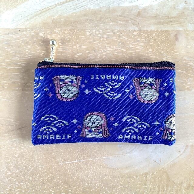 【アマビエ】畳縁 ぺたんこ カードケース 小銭入れ ミニポーチ 紺 疫病退散