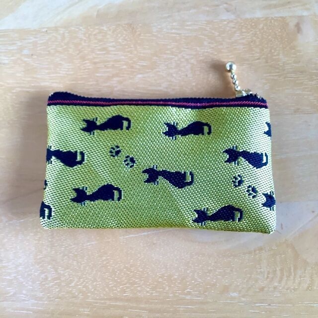 畳縁【黒猫】ぺたんこ カードケース 小銭入れ ミニポーチ ゴールド 猫