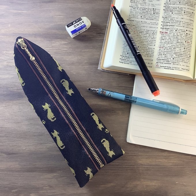 畳縁【金猫】ぺたんこ 小銭入れ ミニポーチ カードケース 黒 ゴールド