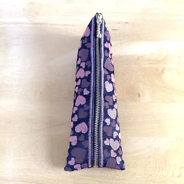 【ハート柄】畳縁 テトラ型 ペンケース 黒 ピンク ラブリー バレンタイン