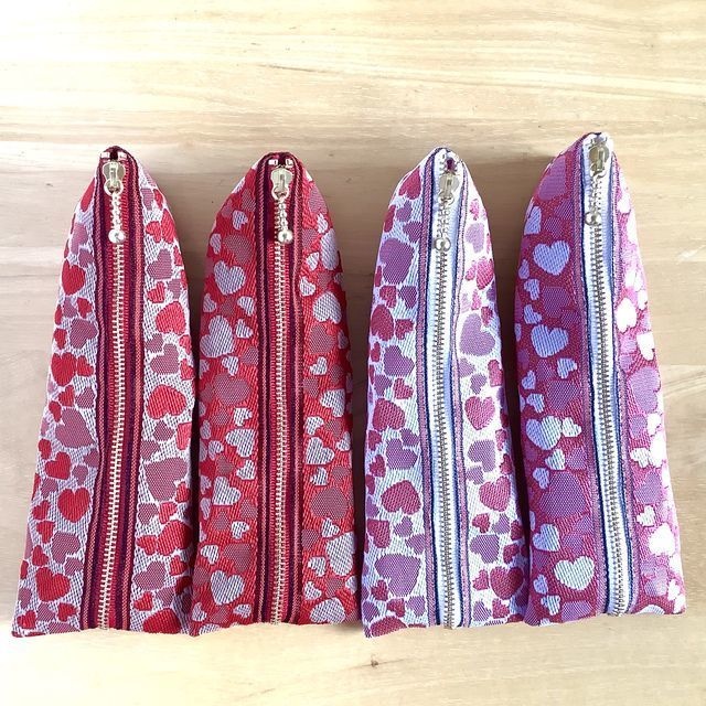 【ハート柄】畳縁 テトラ型 ペンケース ピンク ラブリー おうち時間