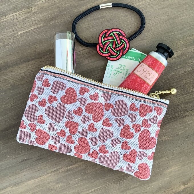 【ハート柄】畳縁 テトラ型 ペンケース 白 ラブリー バレンタイン