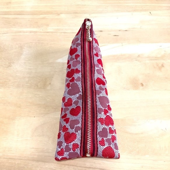 【ハート柄】畳縁 テトラ型 ペンケース ベージュ ラブリー バレンタイン