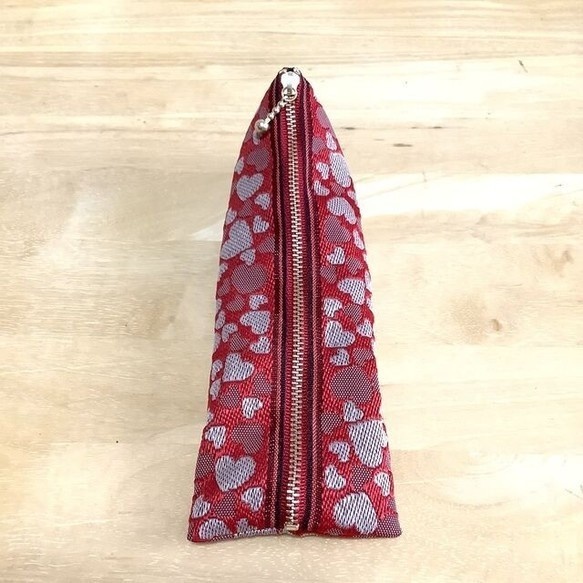 【ハート柄】畳縁 テトラ型 ペンケース 赤 ラブリー バレンタイン