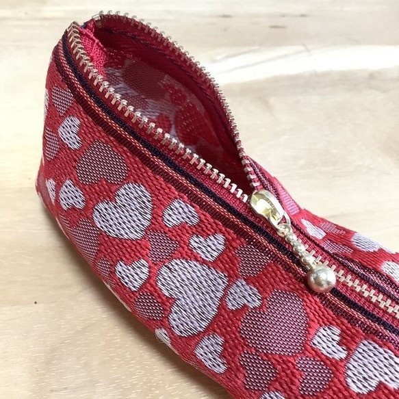 【ハート柄】畳縁 テトラ型 ペンケース 赤 ラブリー バレンタイン