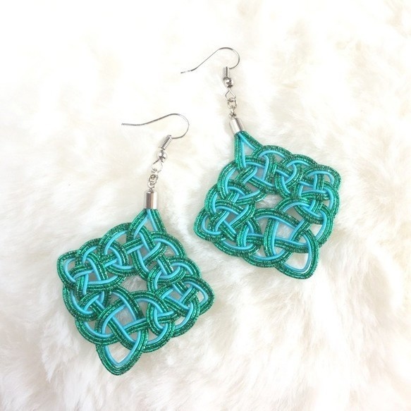 水引製 アラベスク ピアス【ターコイズ&グリーン】ジオメトリック