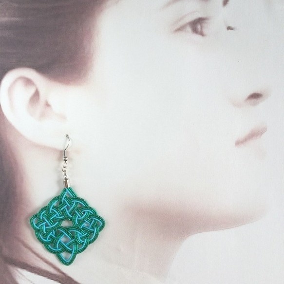 水引製 アラベスク ピアス【ターコイズ&グリーン】ジオメトリック