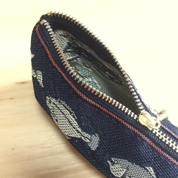 【魚介柄】畳縁 テトラ型 ペンケース 和風 ペンポーチ 黒 釣り