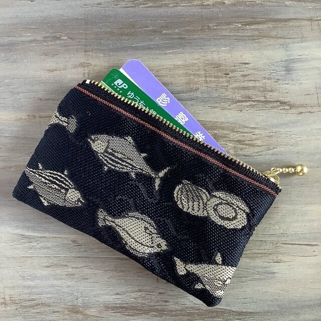 【魚介柄】畳縁 テトラ型 ペンケース 和風 ペンポーチ 黒 釣り