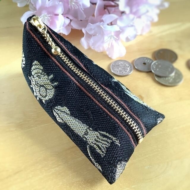 【魚介柄】畳縁 テトラ型 ペンケース 和風 ペンポーチ 黒 釣り