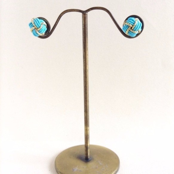 水引製 ターコイズ&ゴールド バイカラー ピアス リゾートにも