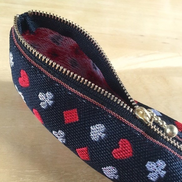 【トランプ柄】畳縁 テトラ型 ペンケース 黒 アリス