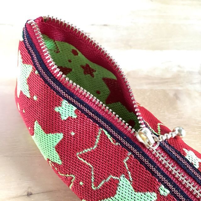 【きらきら星】畳縁 テトラ型 ペンケース 赤 ネオンカラー 星 スター ロック