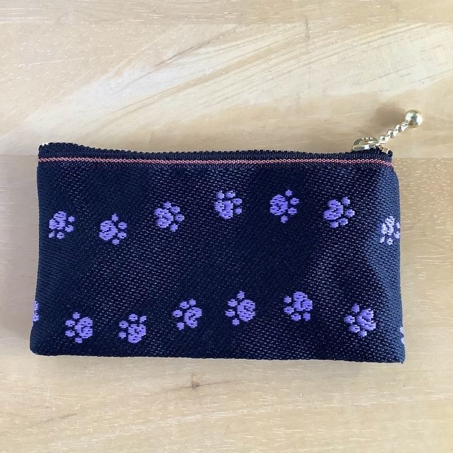 【あしあと】畳縁 ぺたんこ カードケース 小銭入れ ミニポーチ 黒×紫