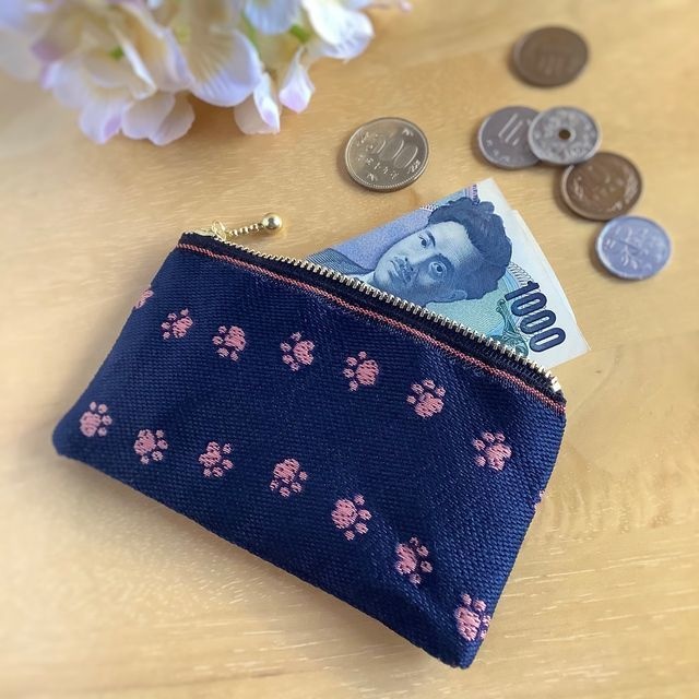 【あしあと】畳縁 ぺたんこ ミニポーチ カードケース 小銭入れ 黒×茶