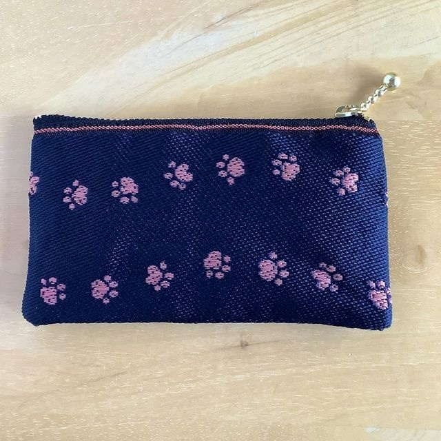 【あしあと】畳縁 ぺたんこ ミニポーチ カードケース 小銭入れ 黒×茶