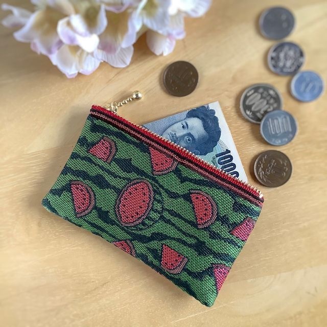 【スイカ】畳縁 ぺたんこ ミニポーチ 小銭入れ カードケース