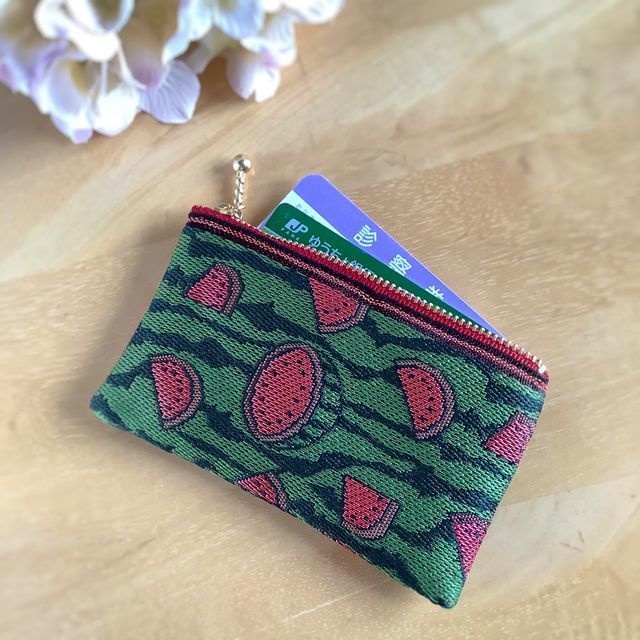 【スイカ】畳縁 ぺたんこ ミニポーチ 小銭入れ カードケース